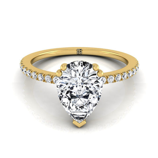 Double Claw Prong French Pavé Pear Shape, in 18K Yellow Gold | RockHer