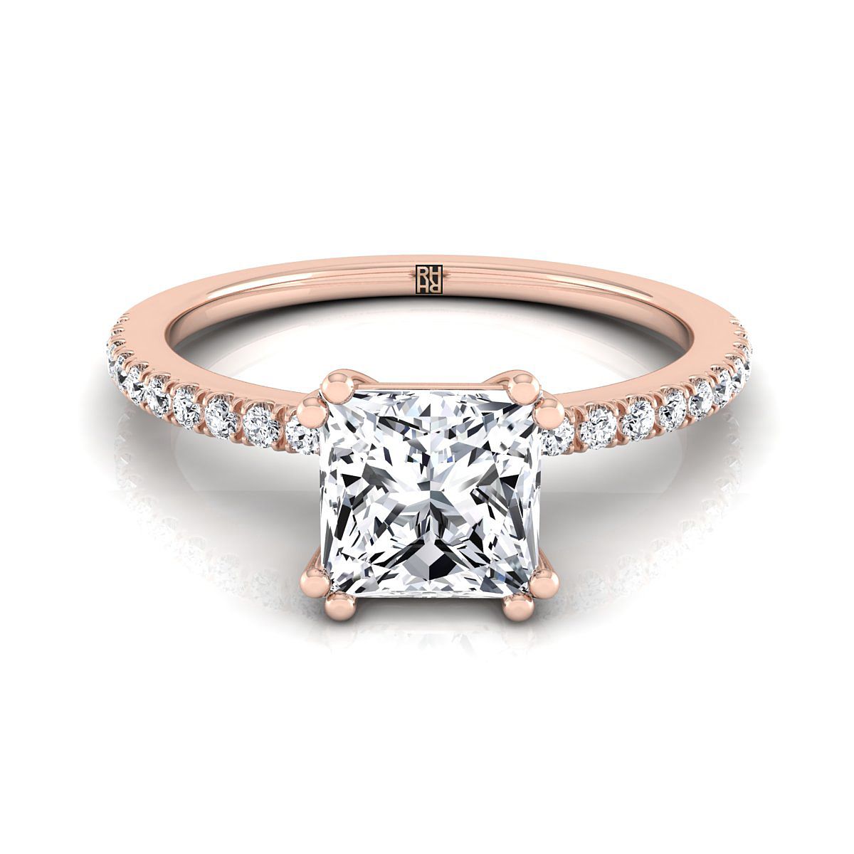 Double Claw Prong French Pavé Princess, in 14K Rose Gold | RockHer