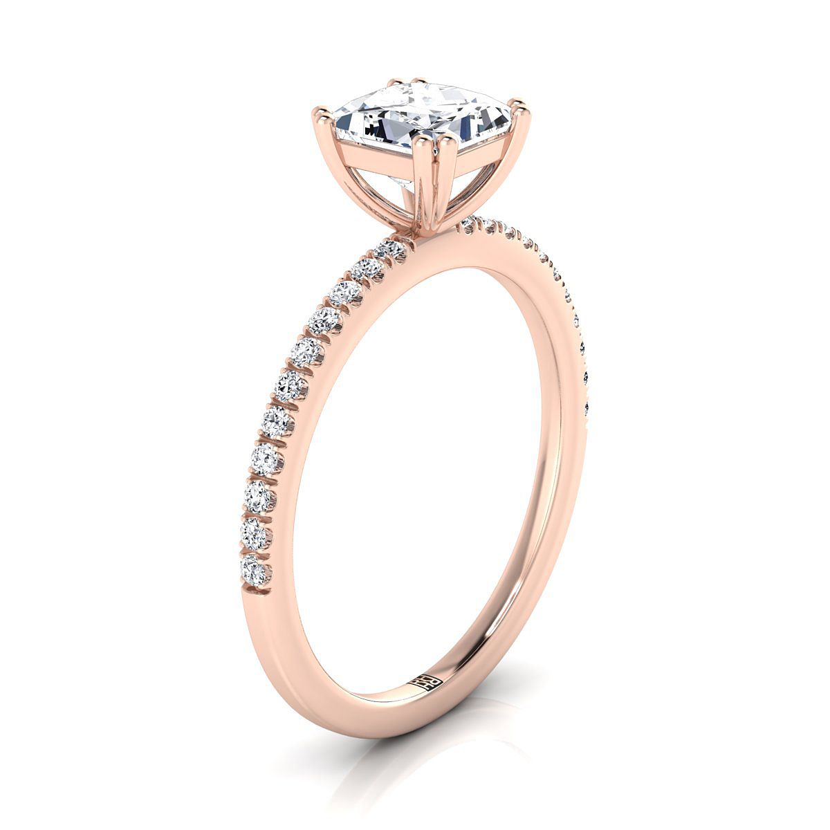Double Claw Prong French Pavé Princess, in 14K Rose Gold – side profile | RockHer