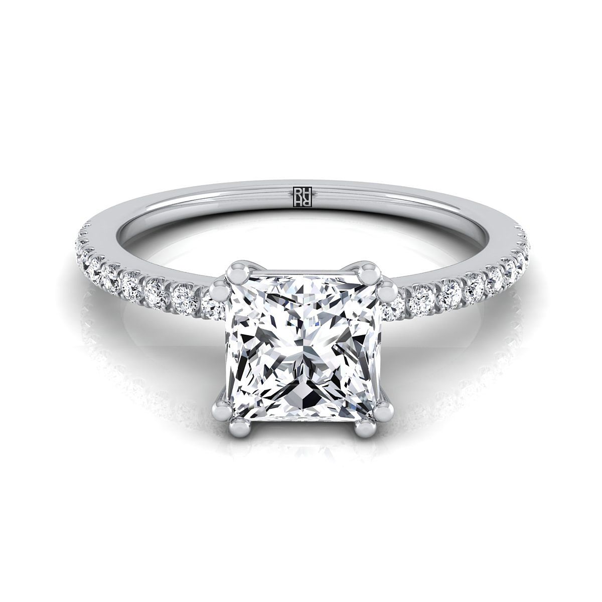 Double Claw Prong French Pavé Princess, in Platinum | RockHer