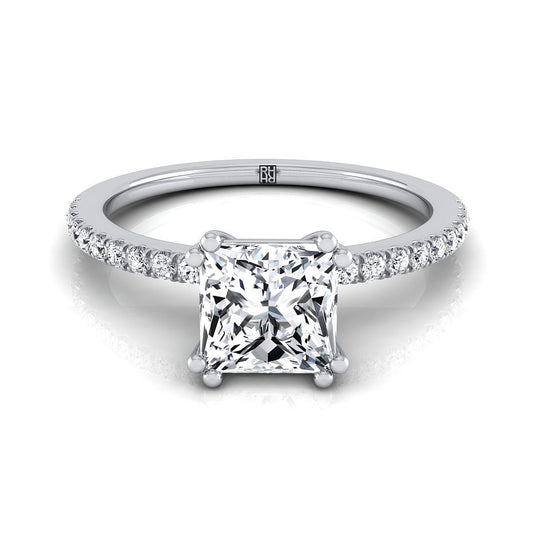 Double Claw Prong French Pavé Princess, in Platinum | RockHer