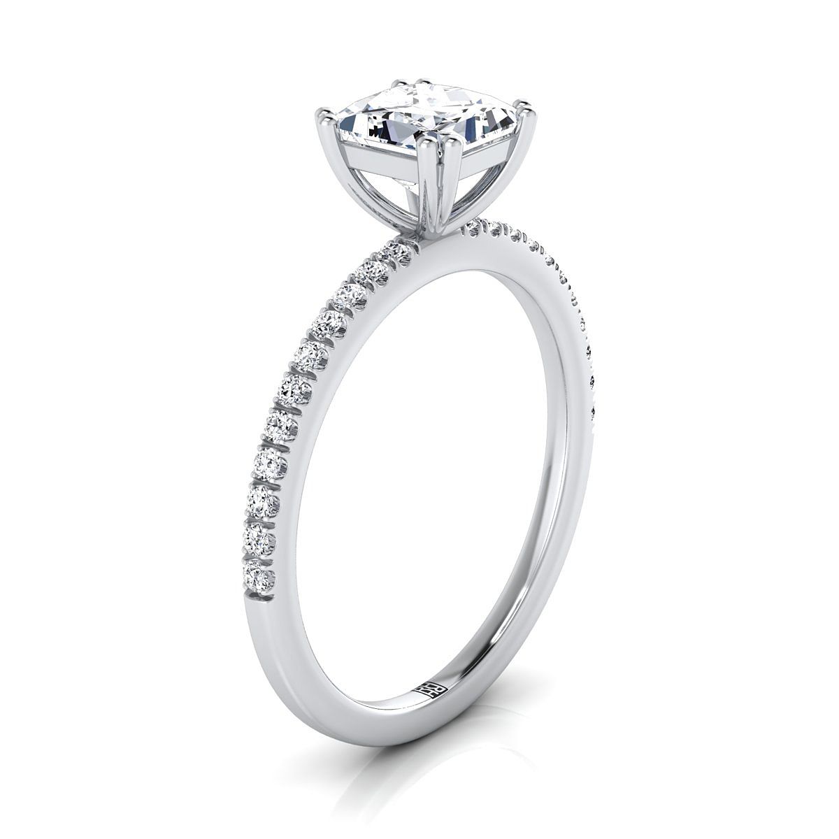 Double Claw Prong French Pavé Princess, in 18K White Gold – side profile | RockHer