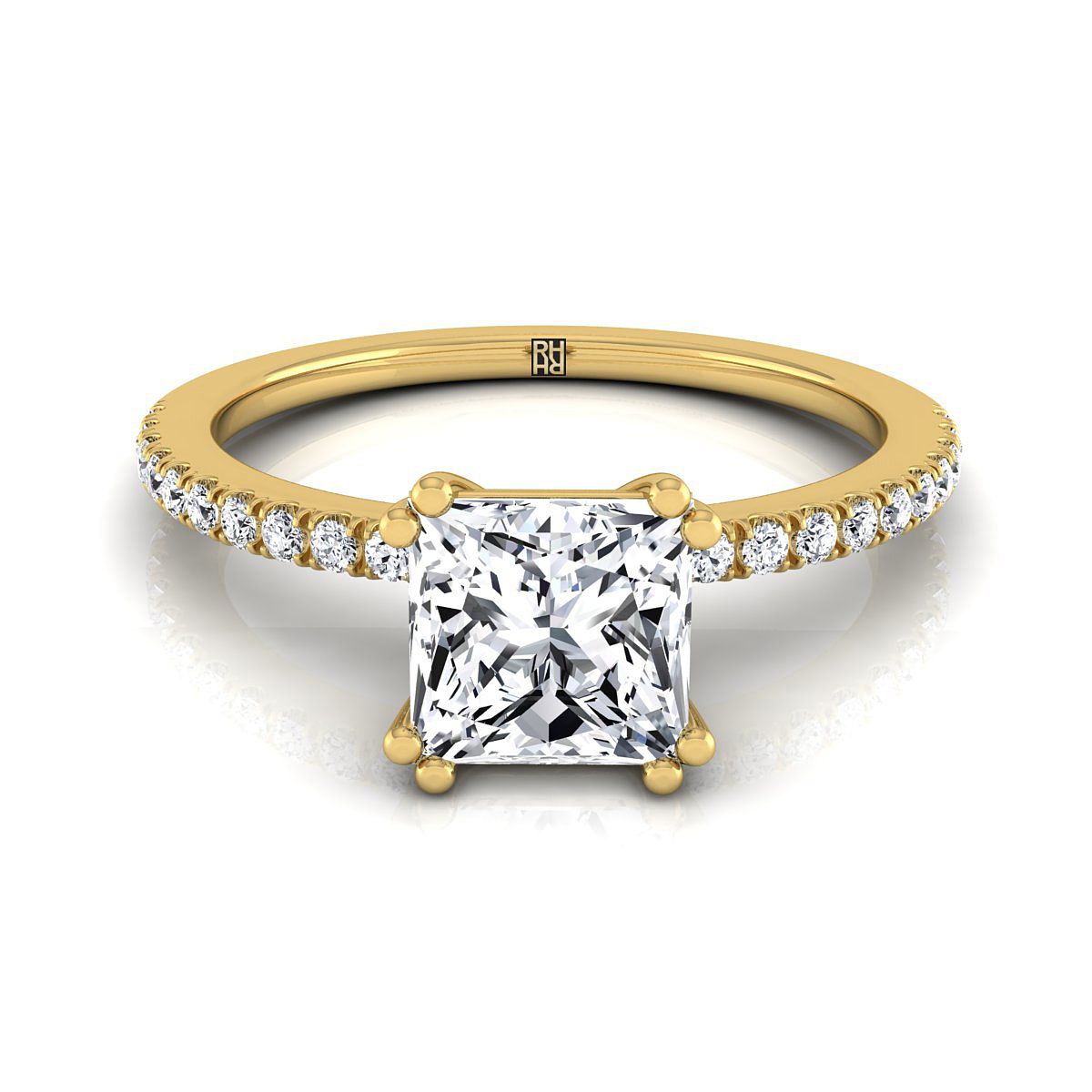 Double Claw Prong French Pavé Princess, in 18K Yellow Gold | RockHer