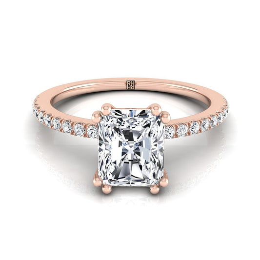 Double Claw Prong French Pavé Radiant, in 14K Rose Gold | RockHer
