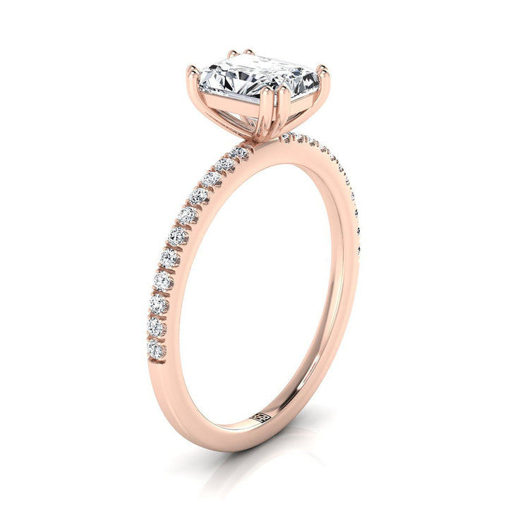 Double Claw Prong French Pavé Radiant, in 14K Rose Gold – side profile | RockHer