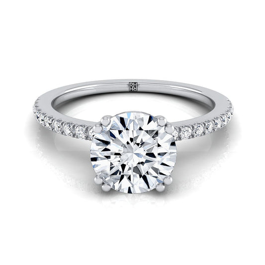 Round Brilliant, Double Claw Prong French Pavé, in Platinum | RockHer