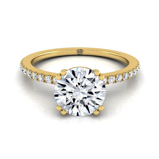 Round Brilliant, Double Claw Prong French Pavé, in 18K Yellow Gold | RockHer