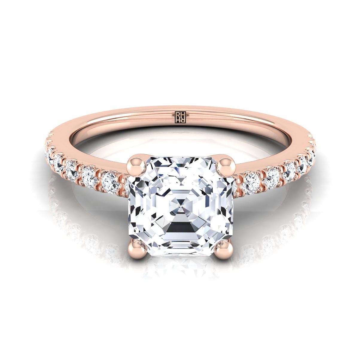 Classic Linear French Pavé Asscher, in 14K Rose Gold | RockHer
