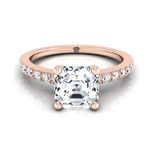 Classic Linear French Pavé Asscher, in 14K Rose Gold | RockHer