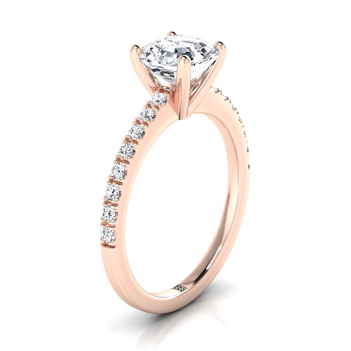 Classic Linear French Pavé Asscher, in 14K Rose Gold – side profile | RockHer