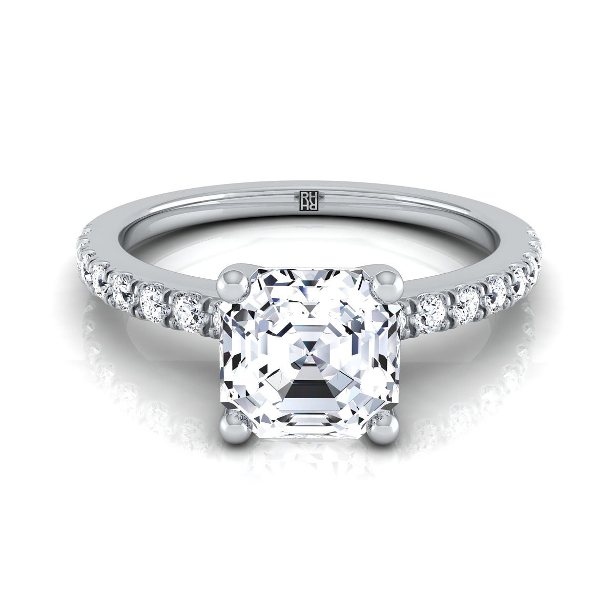 Classic Linear French Pavé Asscher, in Platinum | RockHer