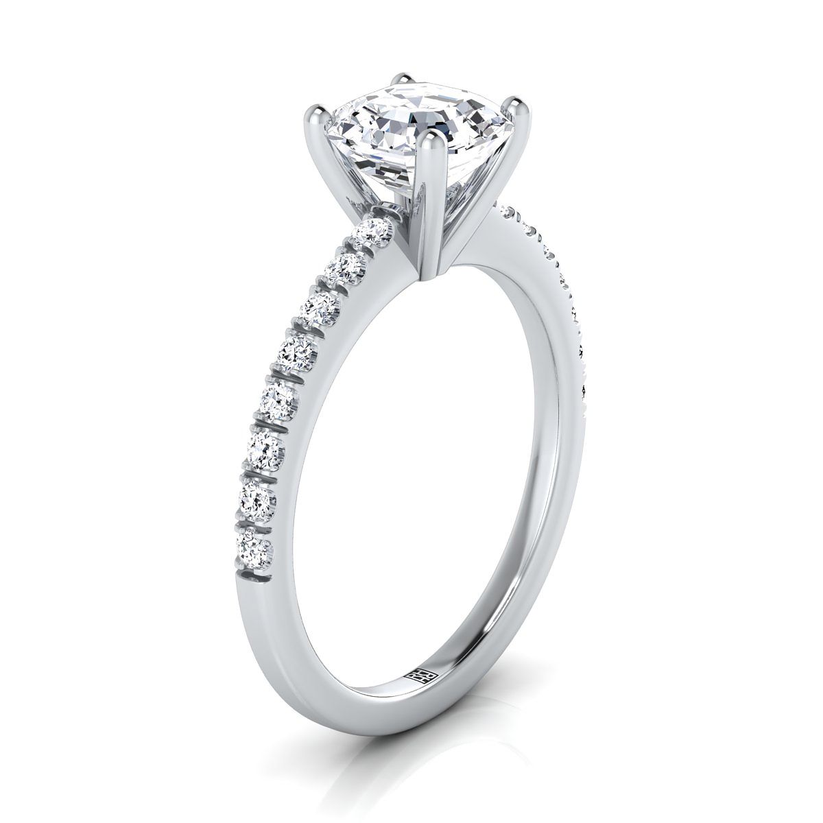 Classic Linear French Pavé Asscher, in 18K White Gold – side profile | RockHer