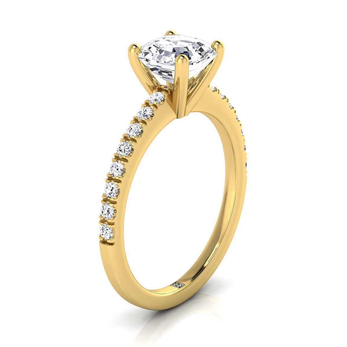 Classic Linear French Pavé Asscher, in 18K Yellow Gold – side profile | RockHer