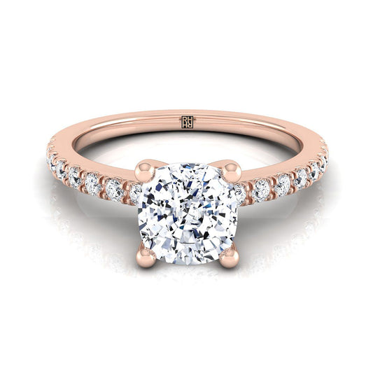 Classic Linear French Pavé Cushion, in 14K Rose Gold | RockHer