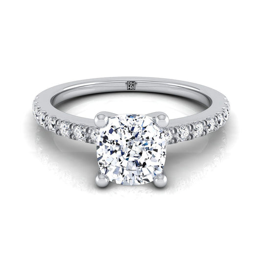 Classic Linear French Pavé Cushion, in 18K White Gold | RockHer