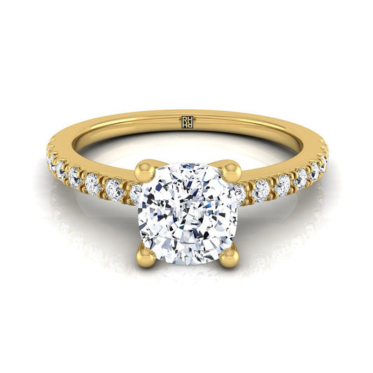 Classic Linear French Pavé Cushion, in 18K Yellow Gold | RockHer