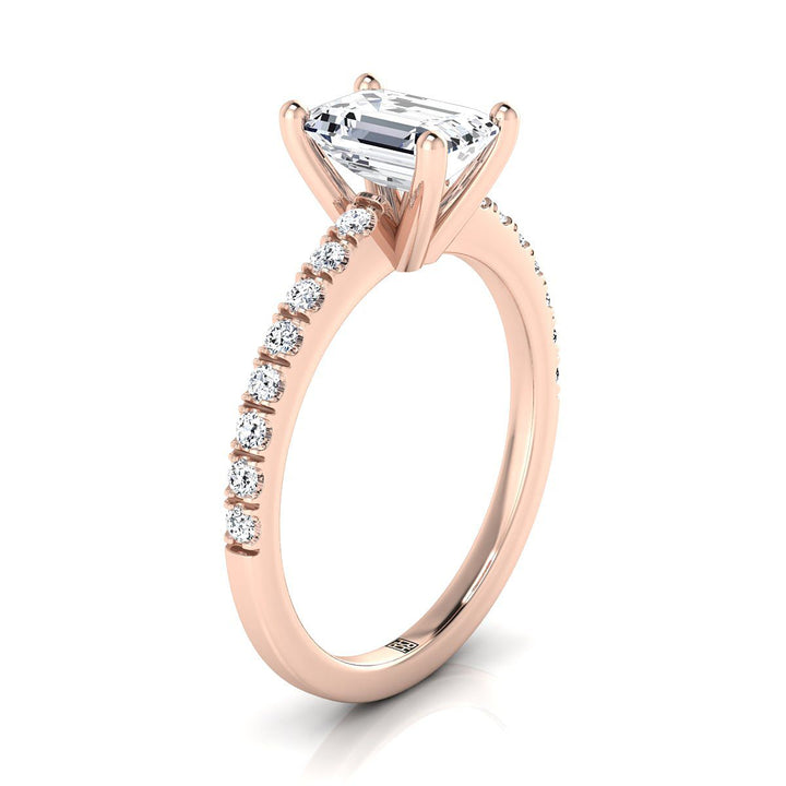 European Cut, Classic Linear French Pavé Emerald, in 14K Rose Gold – side profile | RockHer