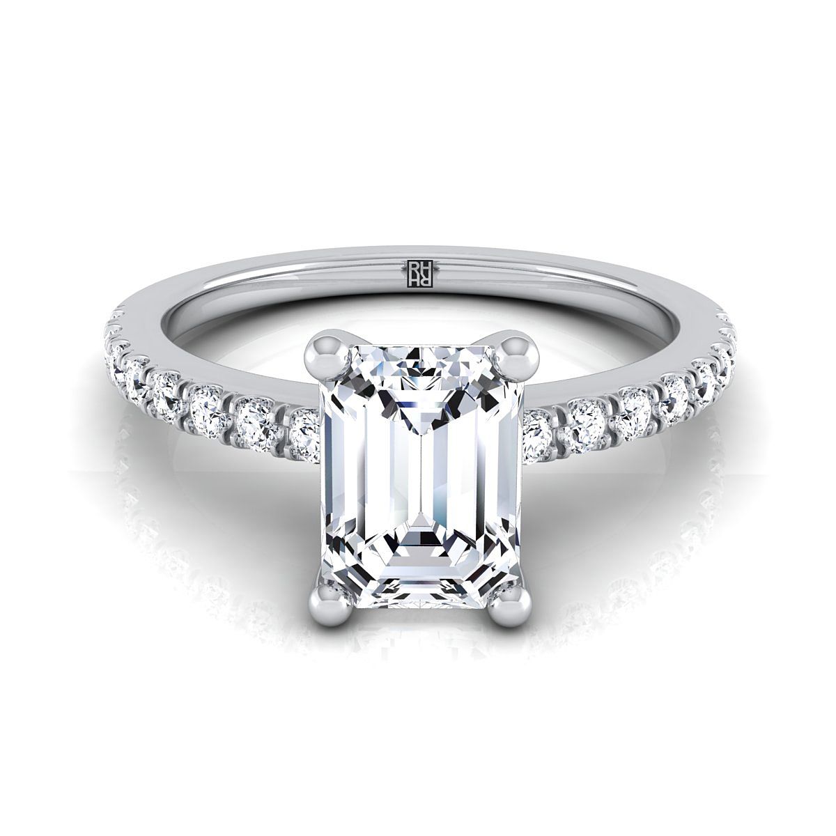 European Cut, Classic Linear French Pavé Emerald, in Platinum | RockHer