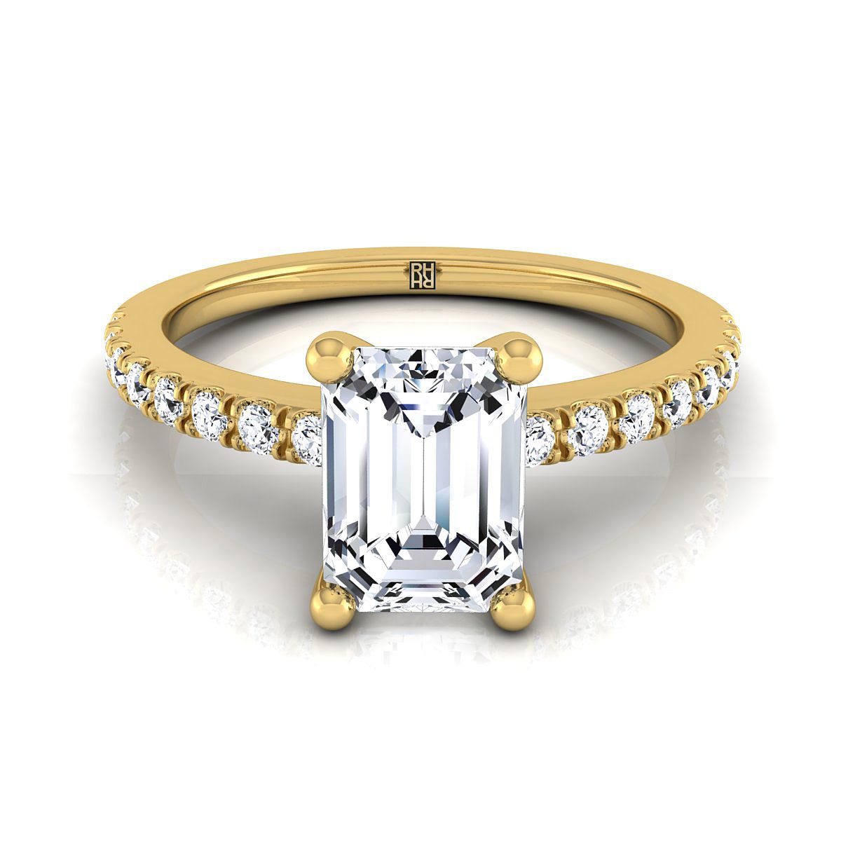European Cut, Classic Linear French Pavé Emerald, in 18K Yellow Gold | RockHer