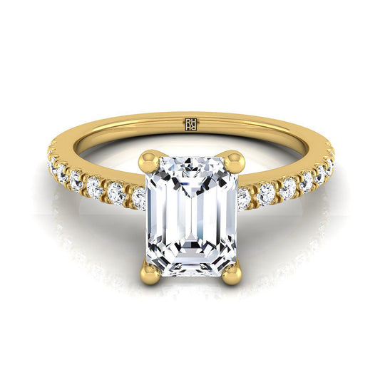 European Cut, Classic Linear French Pavé Emerald, in 18K Yellow Gold | RockHer