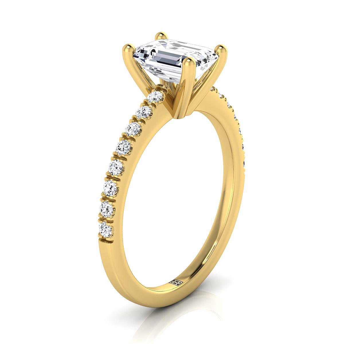 European Cut, Classic Linear French Pavé Emerald, in 18K Yellow Gold – side profile | RockHer