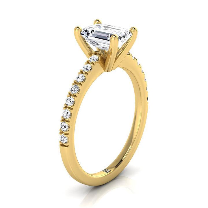 European Cut, Classic Linear French Pavé Emerald, in 18K Yellow Gold – side profile | RockHer