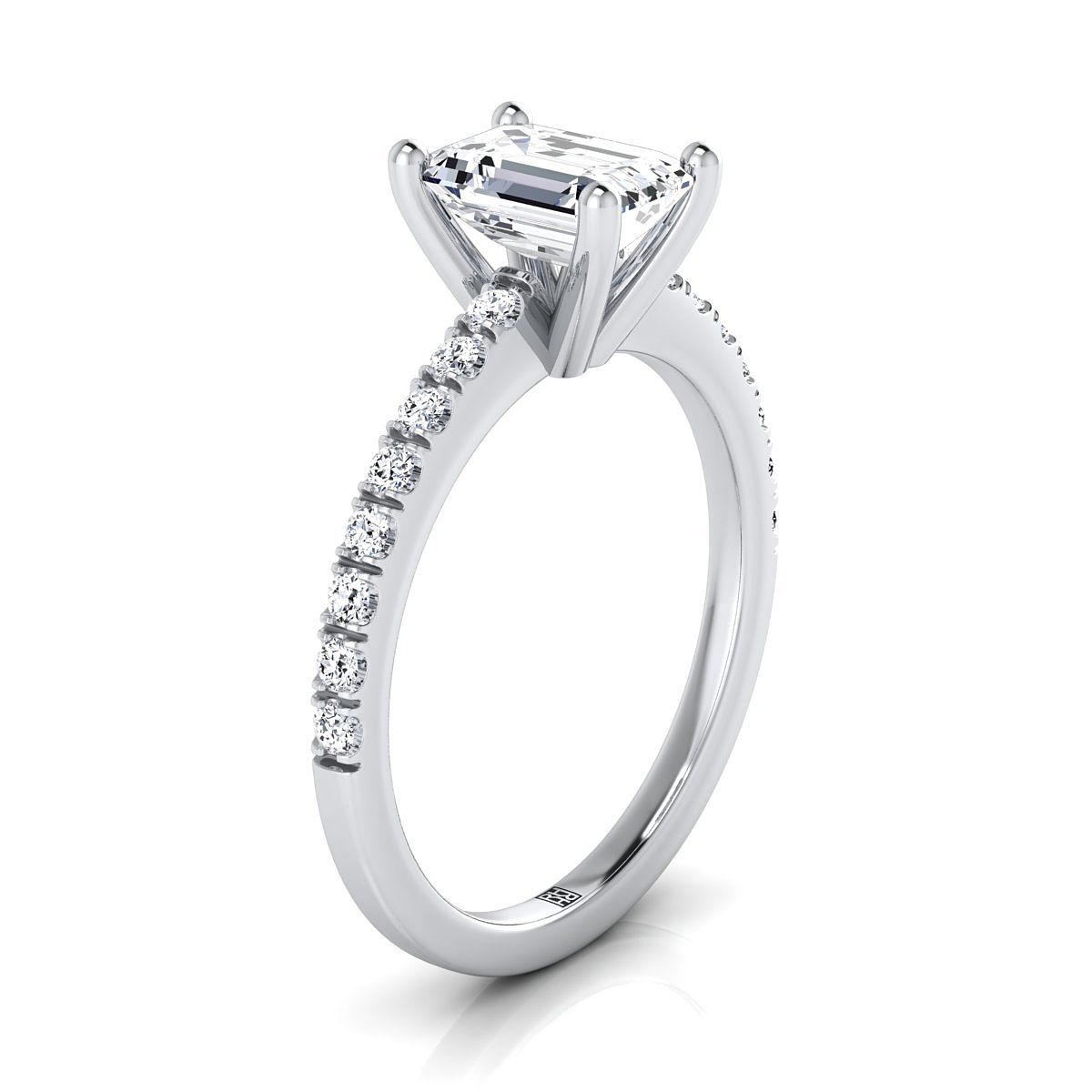 European Cut, Classic Linear French Pavé Emerald, in 18K White Gold – side profile | RockHer