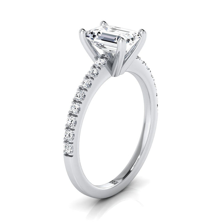 European Cut, Classic Linear French Pavé Emerald, in 18K White Gold – side profile | RockHer