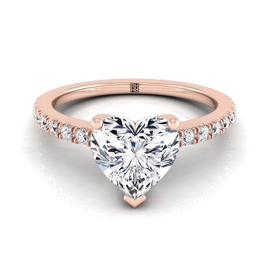 แหวนหมั้นเพชรปูรูปหัวใจแบบเรียบง่าย 14K สีทองกุหลาบ -1/5ctw