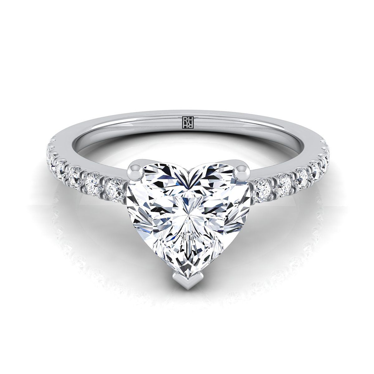 แหวนหมั้นเพชรแบบเรียบง่ายรูปหัวใจตรงกลางทองคำขาว 18K ประดับเพชรแบบปาเว่ 1/5 กะรัต