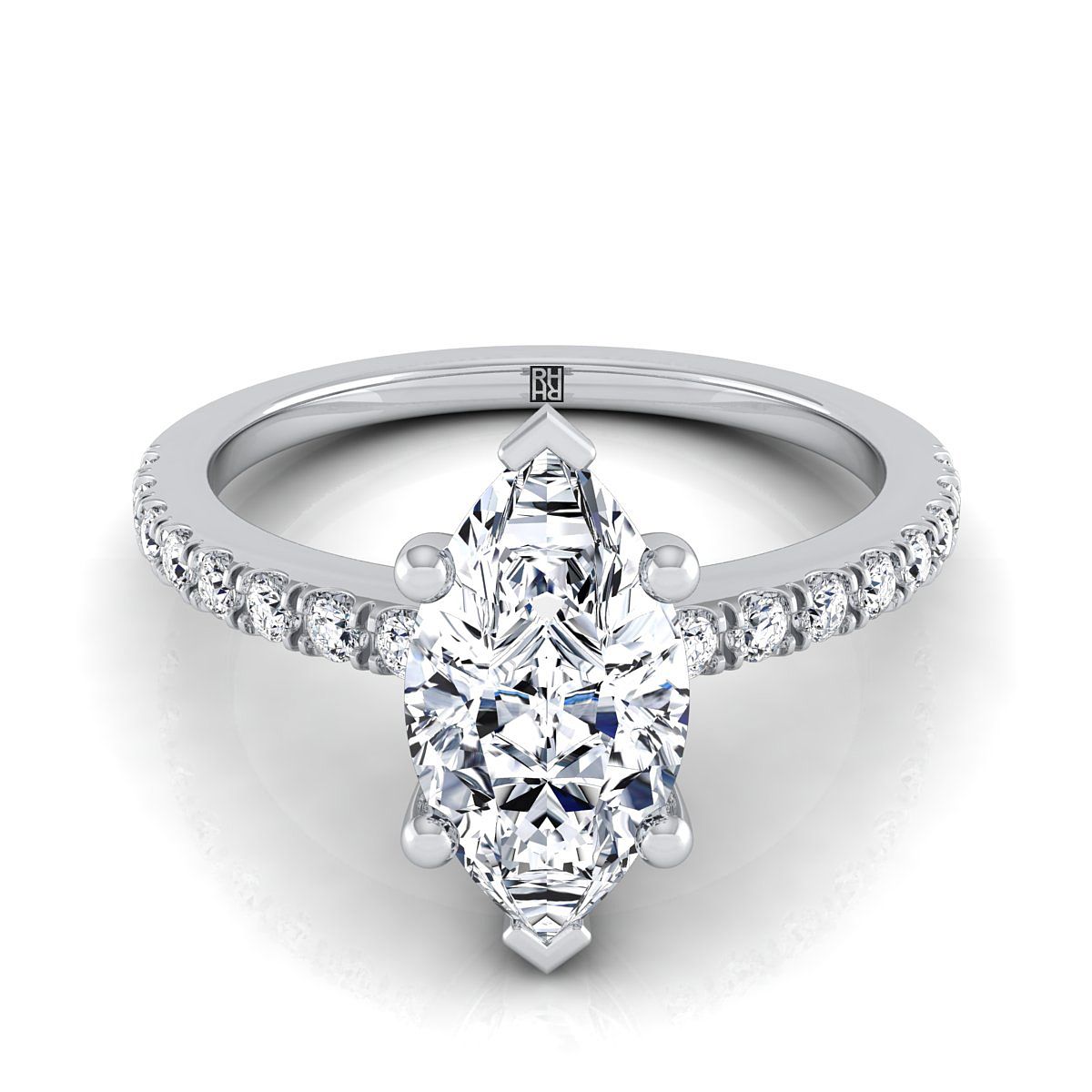 Classic Linear French Pavé Marquise, in 18K White Gold | RockHer