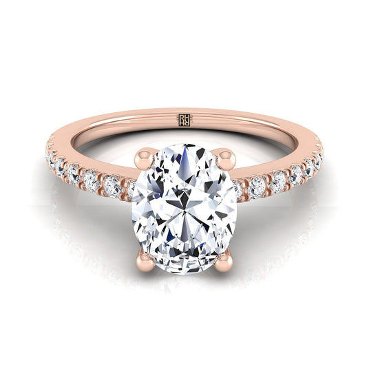 Classic Linear French Pavé Oval, in 14K Rose Gold | RockHer