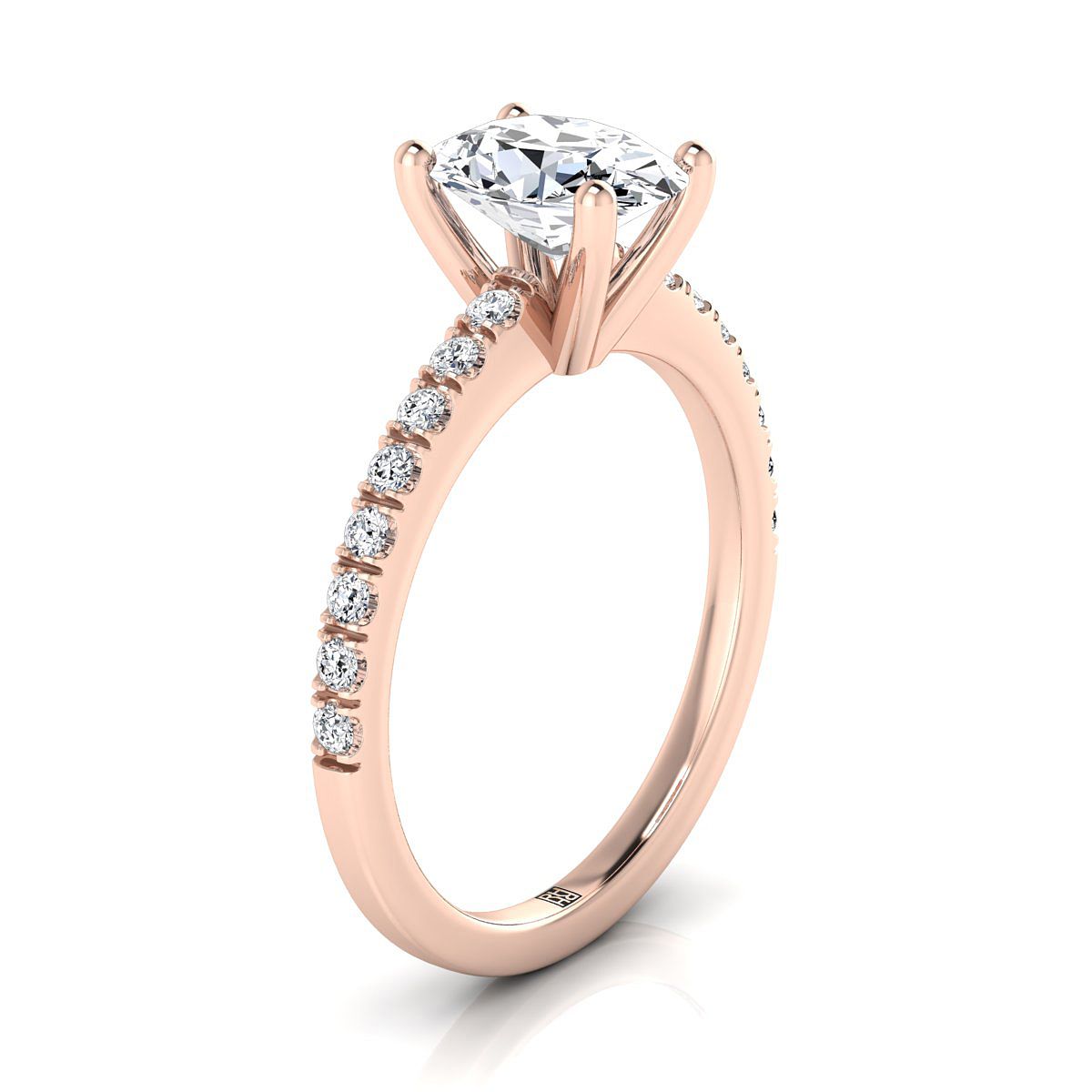 Classic Linear French Pavé Oval, in 14K Rose Gold – side profile | RockHer