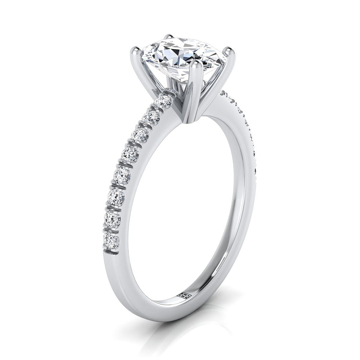 Classic Linear French Pavé Oval, in 18K White Gold – side profile | RockHer