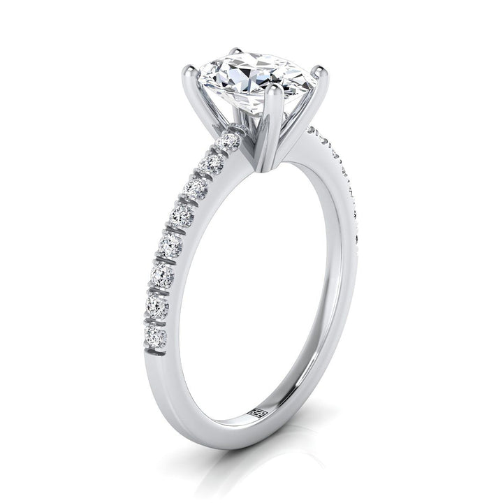 Classic Linear French Pavé Oval, in 18K White Gold – side profile | RockHer