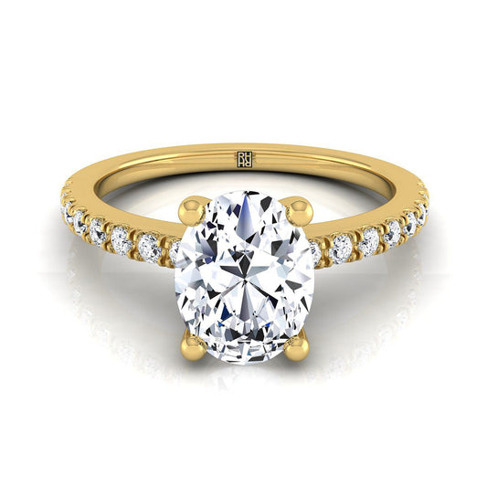 Classic Linear French Pavé Oval, in 18K Yellow Gold | RockHer