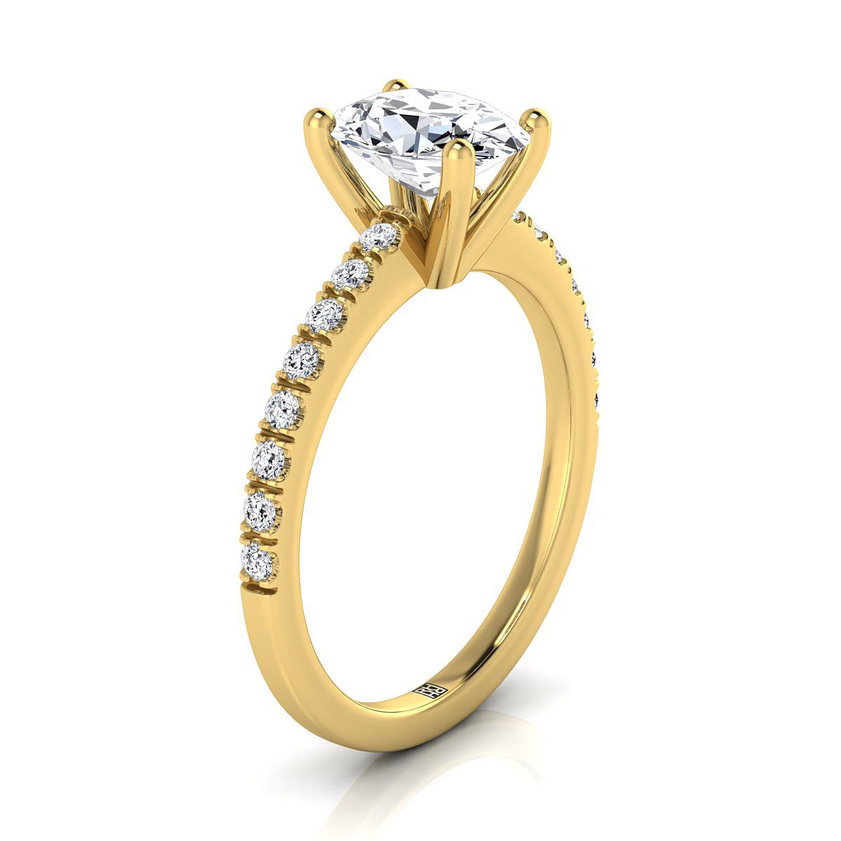 Classic Linear French Pavé Oval, in 18K Yellow Gold – side profile | RockHer