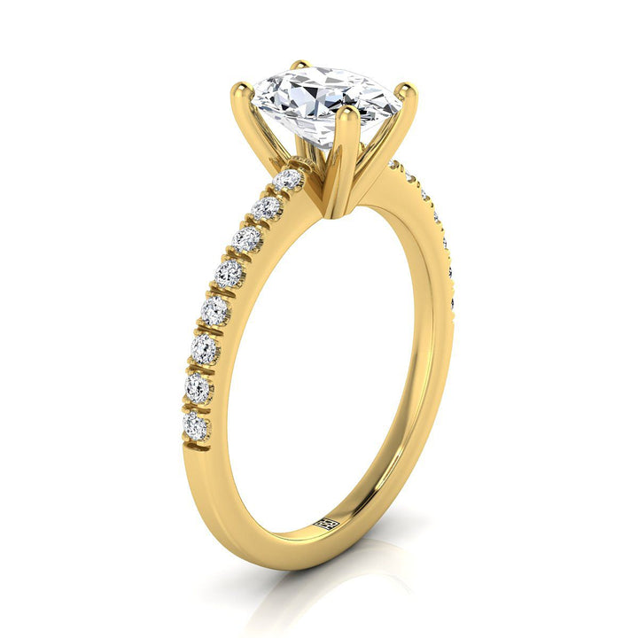 Classic Linear French Pavé Oval, in 18K Yellow Gold – side profile | RockHer