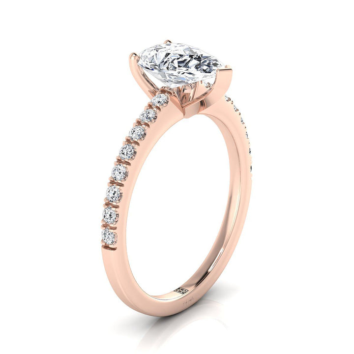 แหวนหมั้นเพชรแบบเรียบง่ายรูปทรงลูกแพร์กลางทองกุหลาบ 14K ประดับเพชรแบบปาเว่ 1/5 กะรัต