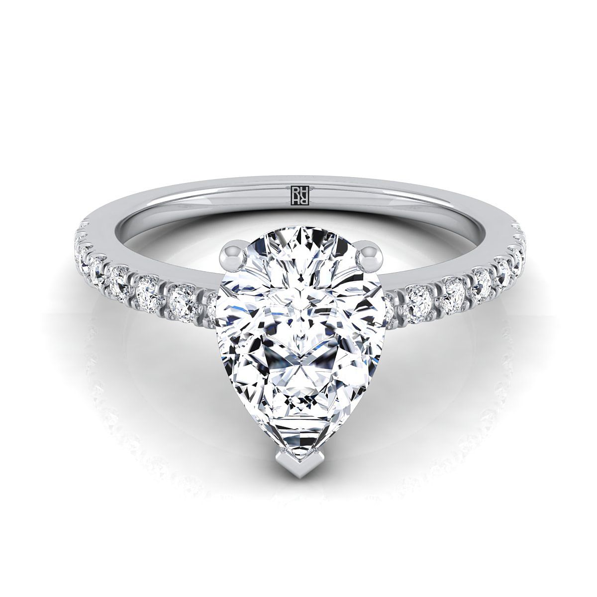 แหวนหมั้นเพชรแบบเรียบกลางรูปทรงลูกแพร์แพลทินัม - 1/5 กะรัตรวม