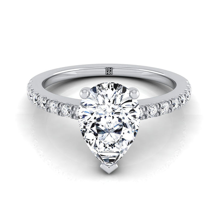 Classic Linear French Pavé Pear Shape, in 18K White Gold | RockHer