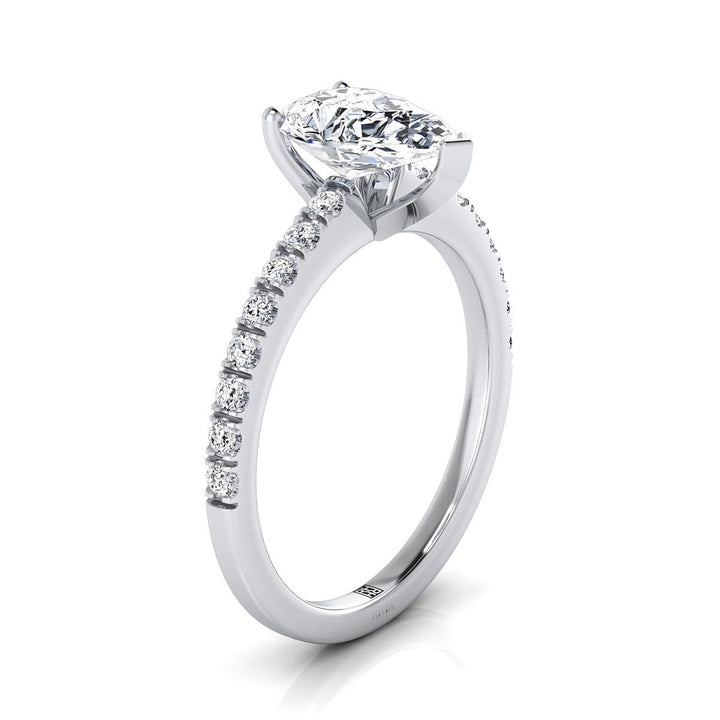 Classic Linear French Pavé Pear Shape, in 18K White Gold – side profile | RockHer