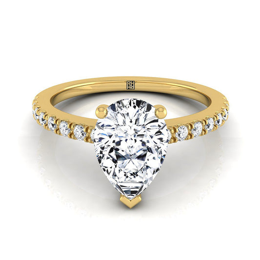 Classic Linear French Pavé Pear Shape, in 18K Yellow Gold | RockHer