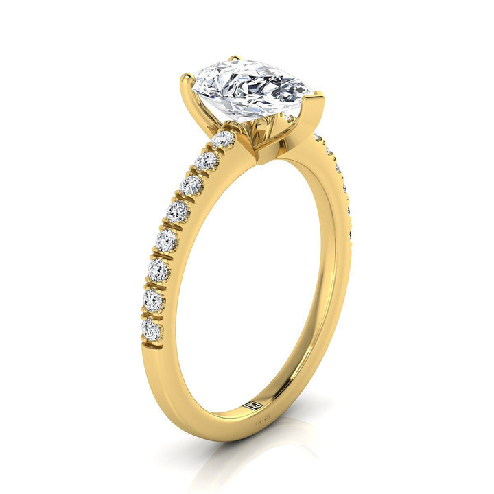 Classic Linear French Pavé Pear Shape, in 18K Yellow Gold – side profile | RockHer