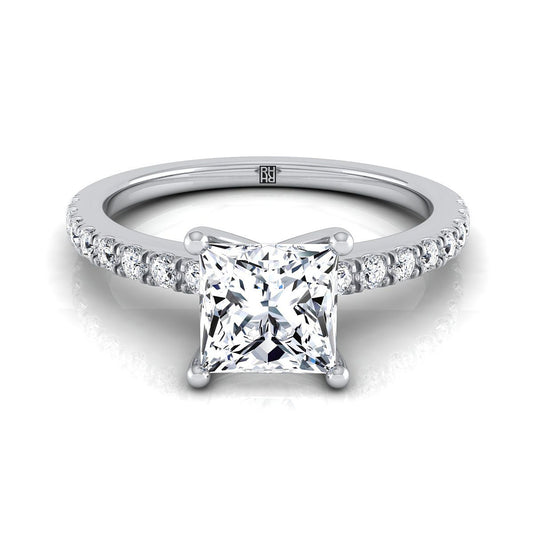 Classic Linear French Pavé Princess, in 18K White Gold | RockHer