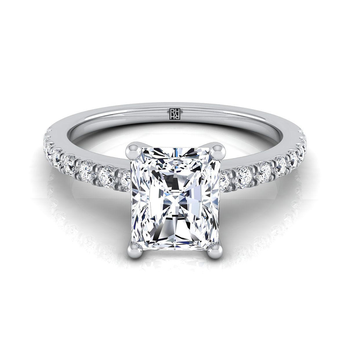Classic Linear French Pavé Radiant, in 18K White Gold | RockHer