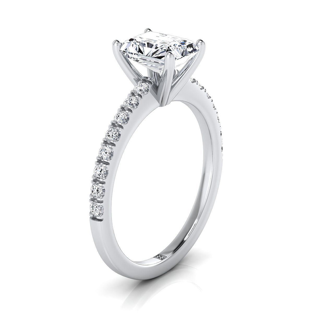 Classic Linear French Pavé Radiant, in 18K White Gold – side profile | RockHer