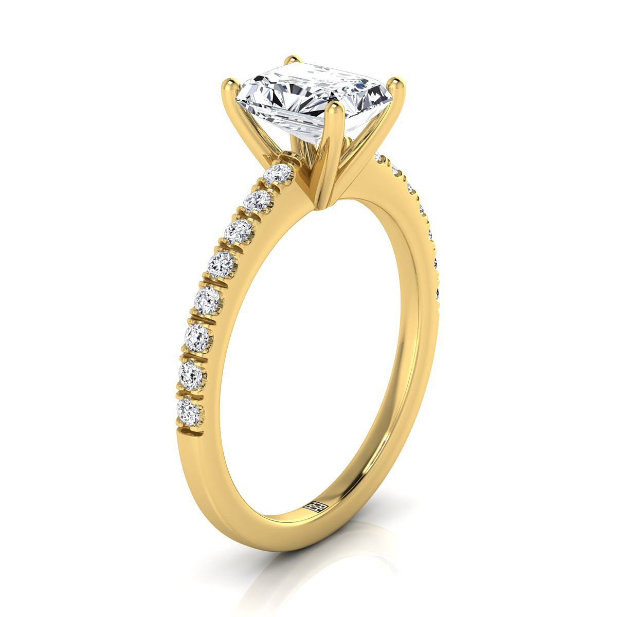 Classic Linear French Pavé Radiant, in 18K Yellow Gold – side profile | RockHer