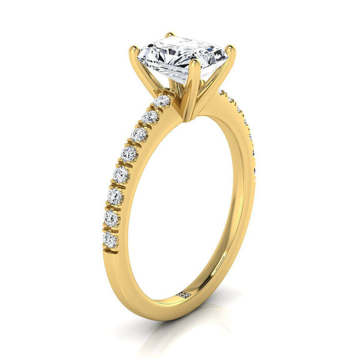 Classic Linear French Pavé Radiant, in 18K Yellow Gold – side profile | RockHer