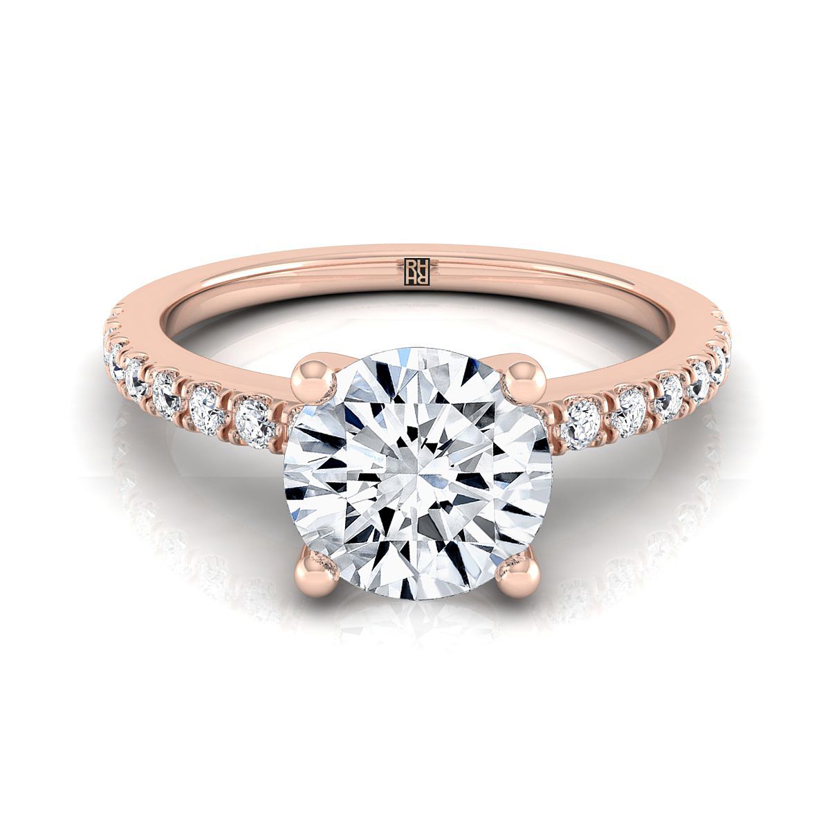 Round Brilliant, Classic Linear French Pavé, in 14K Rose Gold | RockHer